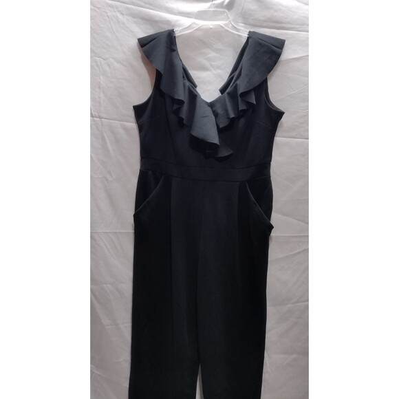 Tahari Arthur S. Levine Womens 12 Jumpsuit Black Sleeveless Ruffles Wide Leg - Picture 2 of 11